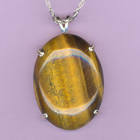 Sterling Silver w/ 40x30mm  TIGERSEYE Cabochon on an 18" Silver Chain