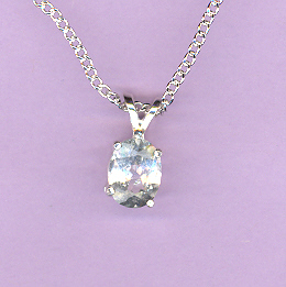 Sterling Silver w/ 1.4ct  8x6mm Oval Cut  WHITE  TOPAZ on an  18" Silver Chain