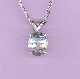 Sterling Silver w/ 3.4ct  10x8mm Oval Cut  WHITE  TOPAZ on an  18" Silver Chain