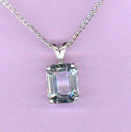 Sterling Silver w/ .4.0ct  10x8mm Emerald Cut  WHITE  TOPAZ on an  18" Silver Chain
