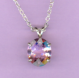 Sterling Silver w/ 5.2ct  12x10mm Oval Cut  PINK  TOPAZ on an  18" Silver Chain