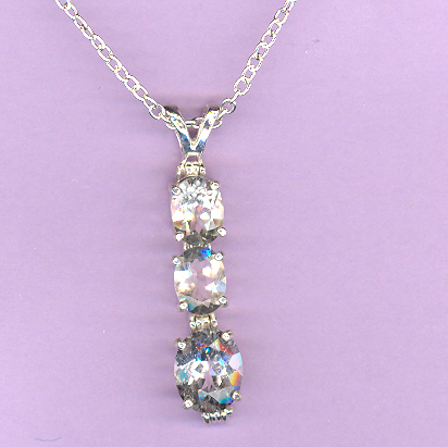 Silver 3 Stone WHITE  TOPAZ Pendant featuring: 2-8x6mm, 1.4ct,  and 1-10x8mm 2.4ct AMETHYSTS on an 18" Silver Chain