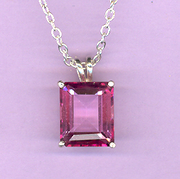 Sterling Silver w/ 7..4ct  12x10mm Emerald Cut  PINK  TOPAZ on an  18" Silver Chain