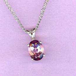 Sterling Silver w/ 2.3ct  9x7mm Oval Cut  PINK  TOPAZ on an  18" Silver Chain