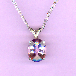 Sterling Silver w/ 3.2ct  10x8mm Oval Cut  PINK  TOPAZ on an  18" Silver Chain