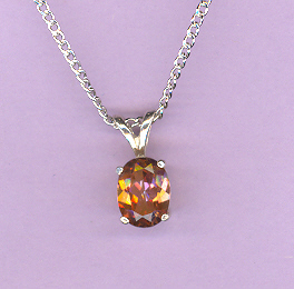 Sterling Silver w/ 1.4ct  8x6mm Oval Cut  TWILIGHT  TOPAZ on an  18" Silver Chain