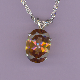 Sterling Silver w/ 7.3ct  14x10mm Oval Cut  TWILIGHT  TOPAZ on an  18" Silver Chain