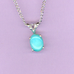 Sterling Silver w/ 8x6mm TURQUOISE Cabochon on an 18" Silver Chain