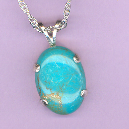 Sterling Silver w/ 18x13mm TURQUOISE Cabochon on an 18" Silver Chain