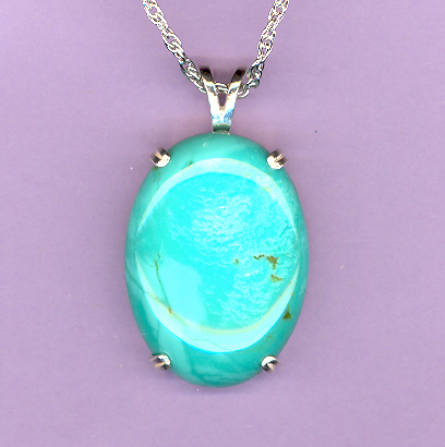 Sterling Silver w/ 30x22mm TURQUOISE Cabochon on an 18" Silver Chain