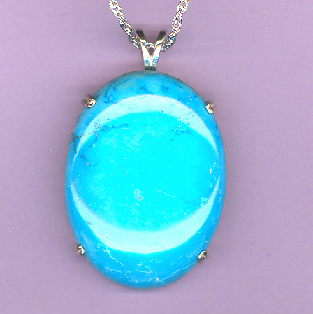 Sterling Silver w/ 40x30mm TURQUOISE Cabochon on an 18" Silver Chain