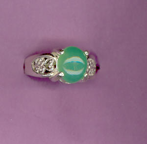 Silver Ring w/ 2.8ct  10x8  CHRYSOPHRASE  Cabochon