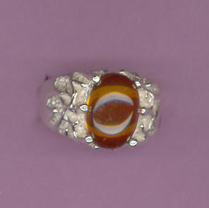 Silver Ring w/  2.4ct  14x10  AMBER  Cabochon